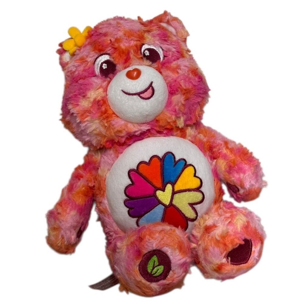 Care Bears Flower Power Bear Plush 14” Rainbow Heart Unlock The Magic Basic Fun